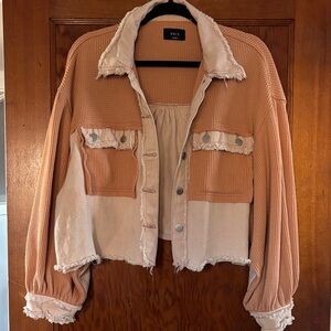 Vici Women's Two-Tone Tan and Cream Jean Jacket